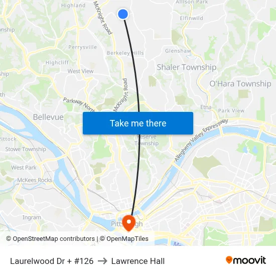 Laurelwood Dr + #126 to Lawrence Hall map