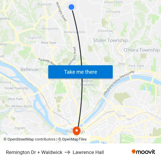 Remington Dr + Waldwick to Lawrence Hall map