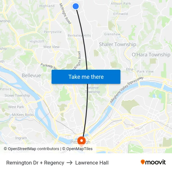 Remington Dr + Regency to Lawrence Hall map