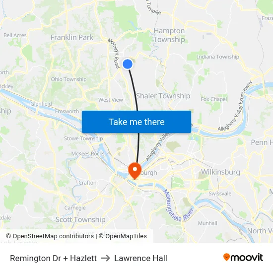 Remington Dr + Hazlett to Lawrence Hall map