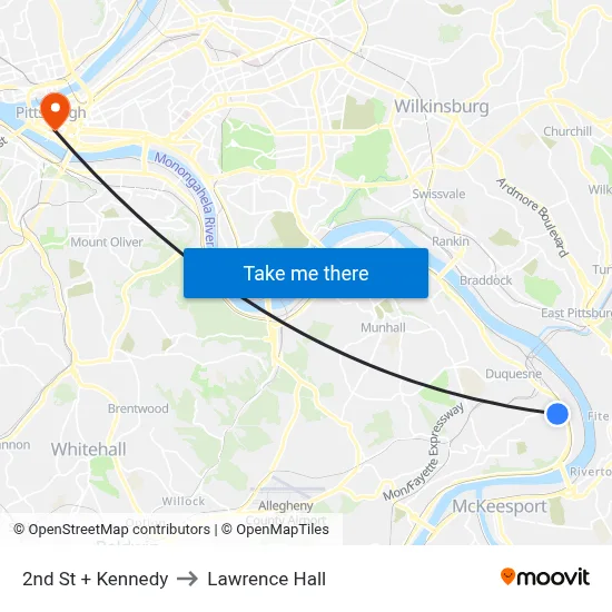 2nd St + Kennedy to Lawrence Hall map