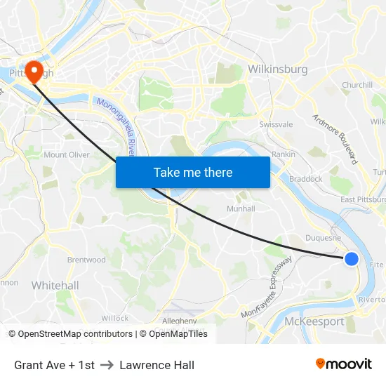 Grant Ave + 1st to Lawrence Hall map