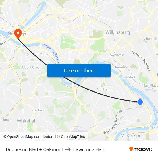 Duquesne Blvd + Oakmont to Lawrence Hall map
