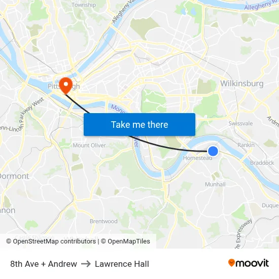 8th Ave + Andrew to Lawrence Hall map