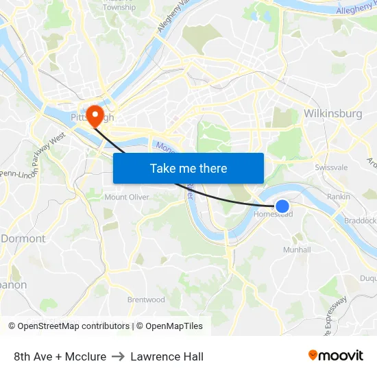 8th Ave + Mcclure to Lawrence Hall map