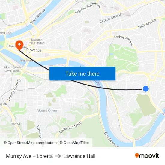 Murray Ave + Loretta to Lawrence Hall map
