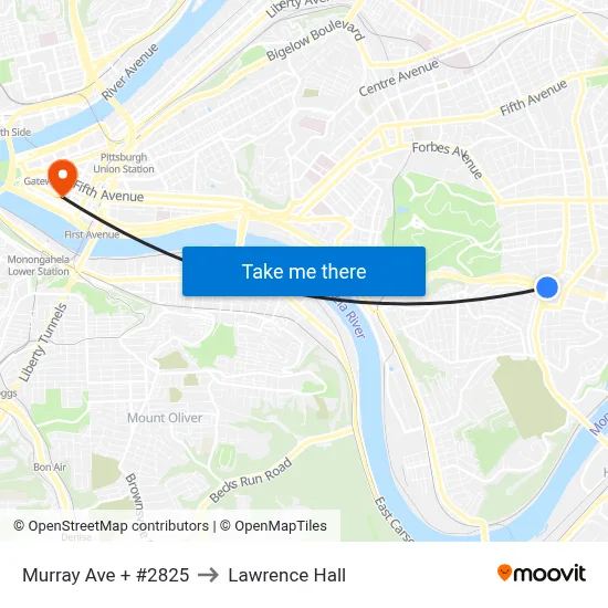 Murray Ave + #2825 to Lawrence Hall map