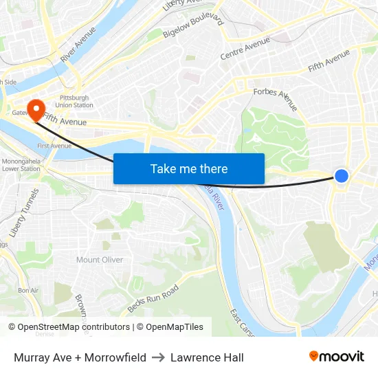 Murray Ave + Morrowfield to Lawrence Hall map