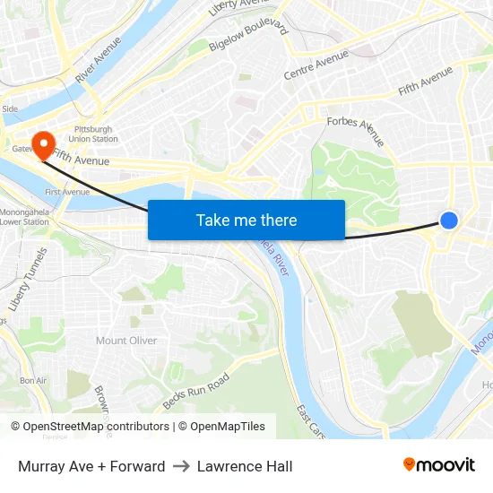 Murray Ave + Forward to Lawrence Hall map