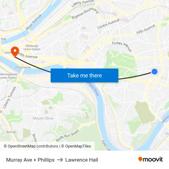 Murray Ave + Phillips to Lawrence Hall map