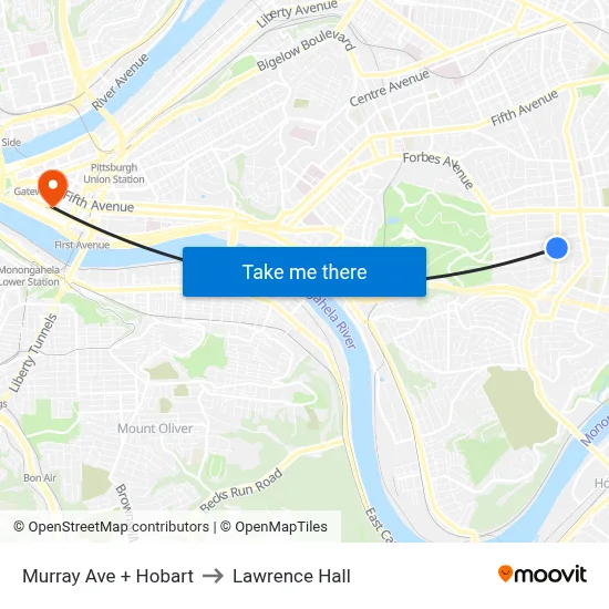 Murray Ave + Hobart to Lawrence Hall map
