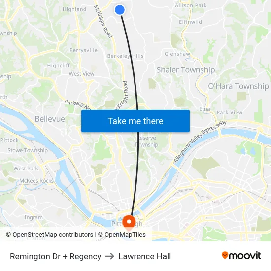 Remington Dr + Regency to Lawrence Hall map