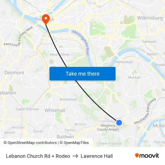 Lebanon Church Rd + Rodeo to Lawrence Hall map