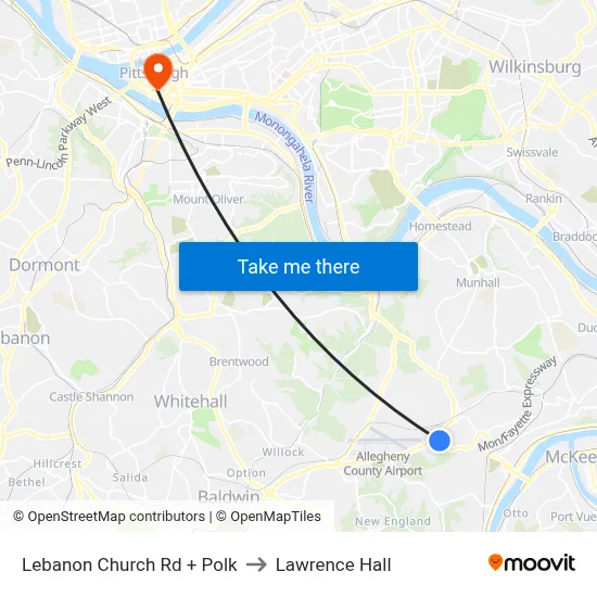 Lebanon Church Rd + Polk to Lawrence Hall map