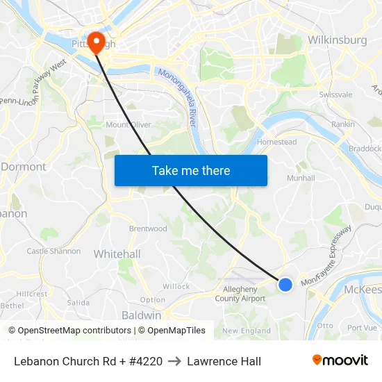 Lebanon Church Rd + #4220 to Lawrence Hall map