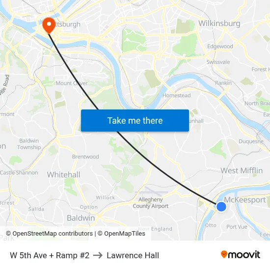 W 5th Ave + Ramp #2 to Lawrence Hall map