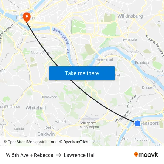 W 5th Ave + Rebecca to Lawrence Hall map