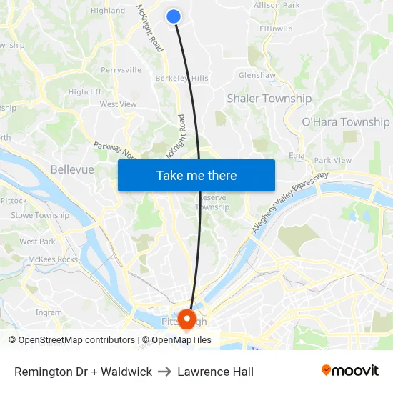 Remington Dr + Waldwick to Lawrence Hall map