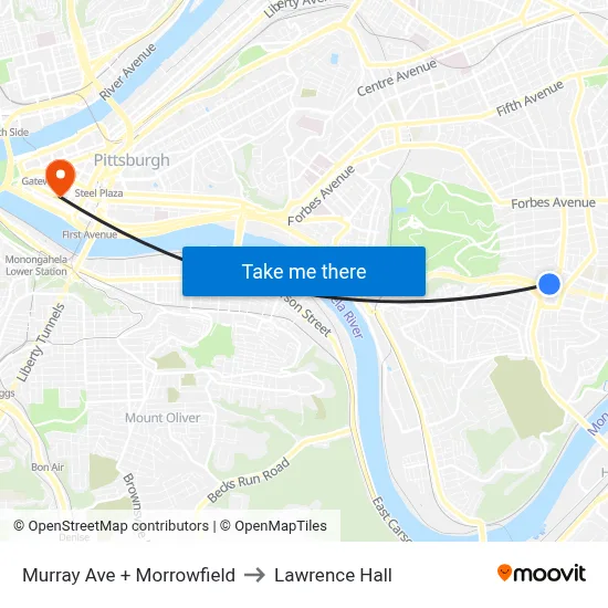 Murray Ave + Morrowfield to Lawrence Hall map
