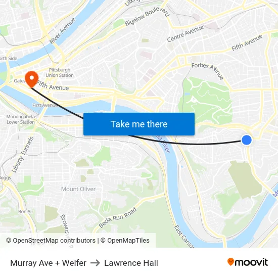 Murray Ave + Welfer to Lawrence Hall map