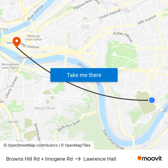 Browns Hill Rd + Imogene Rd to Lawrence Hall map