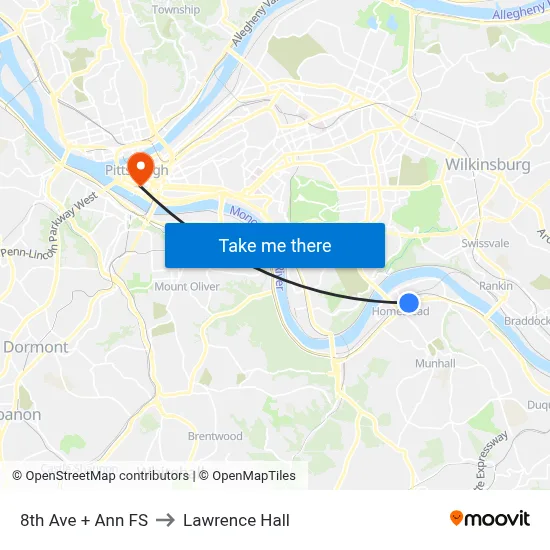 8th Ave + Ann FS to Lawrence Hall map