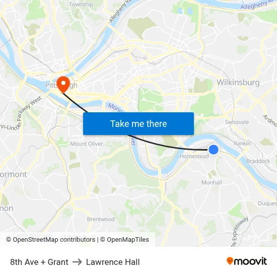 8th Ave + Grant to Lawrence Hall map