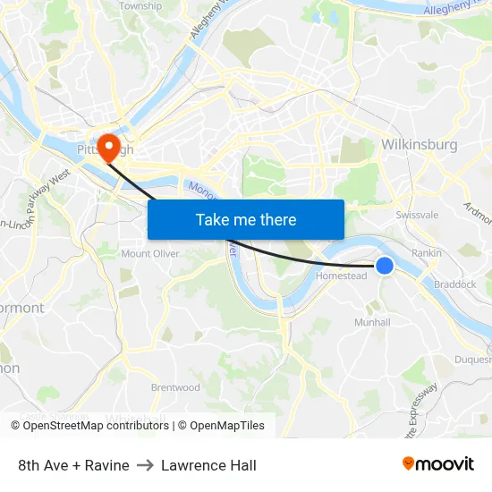 8th Ave + Ravine to Lawrence Hall map