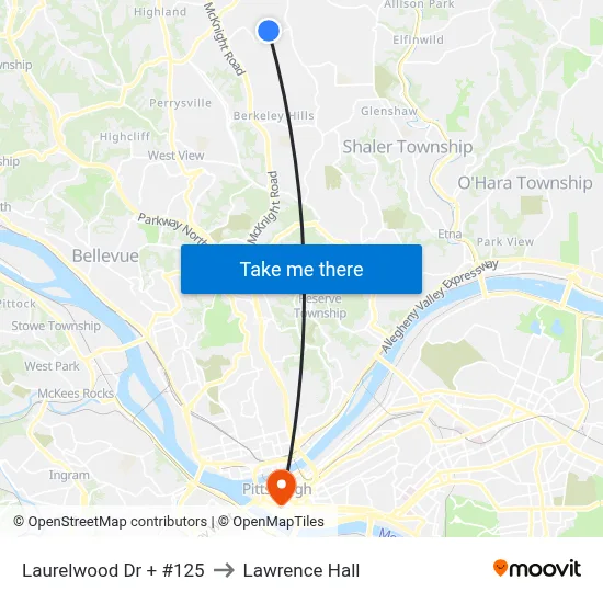 Laurelwood Dr + #125 to Lawrence Hall map