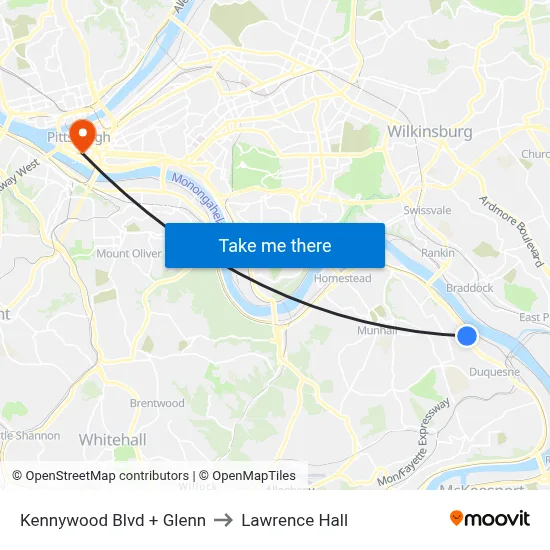 Kennywood Blvd + Glenn to Lawrence Hall map