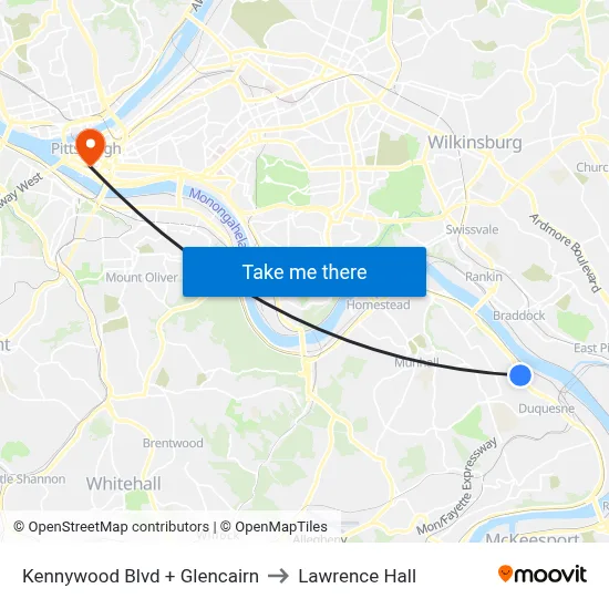 Kennywood Blvd + Glencairn to Lawrence Hall map