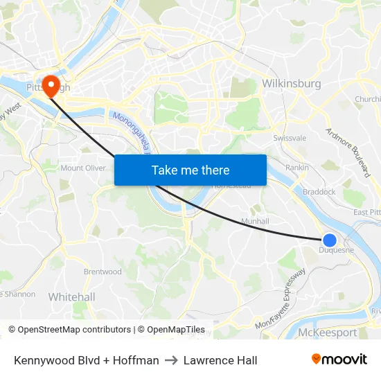 Kennywood Blvd + Hoffman to Lawrence Hall map