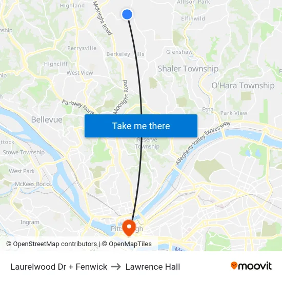 Laurelwood Dr + Fenwick to Lawrence Hall map