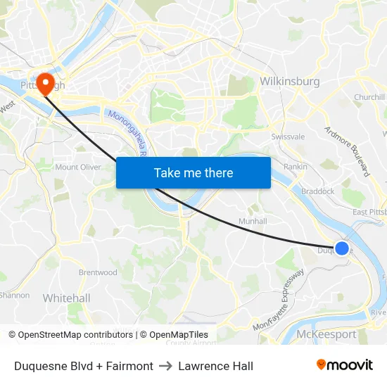 Duquesne Blvd + Fairmont to Lawrence Hall map