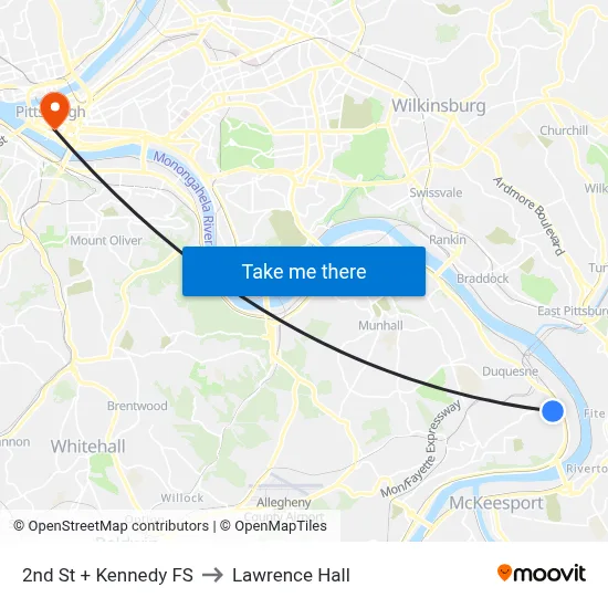 2nd St + Kennedy FS to Lawrence Hall map