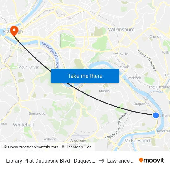 Library Pl at Duquesne Blvd - Duquesne Pnr to Lawrence Hall map