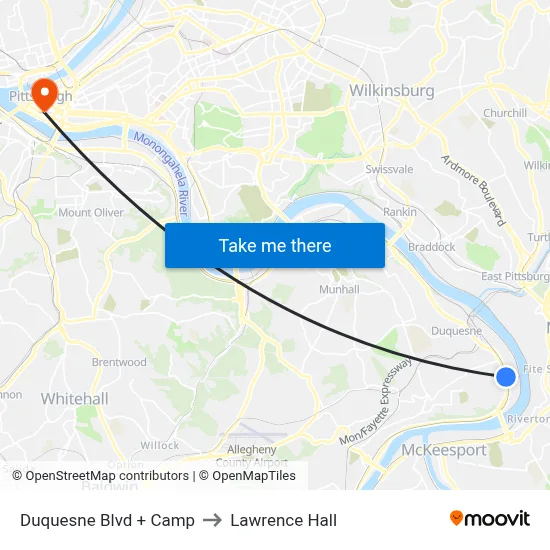Duquesne Blvd + Camp to Lawrence Hall map