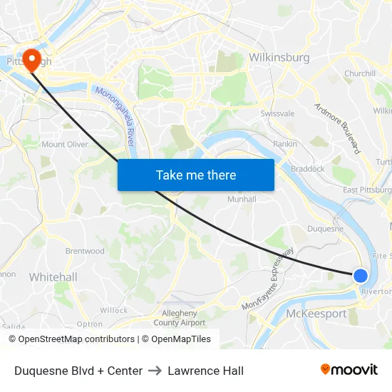 Duquesne Blvd + Center to Lawrence Hall map
