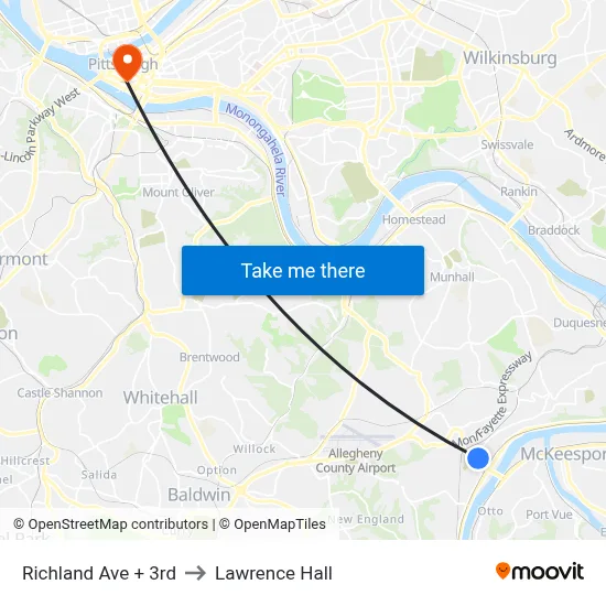Richland Ave + 3rd to Lawrence Hall map