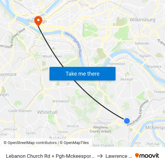 Lebanon Church Rd + Pgh-Mckeesport Blvd FS to Lawrence Hall map