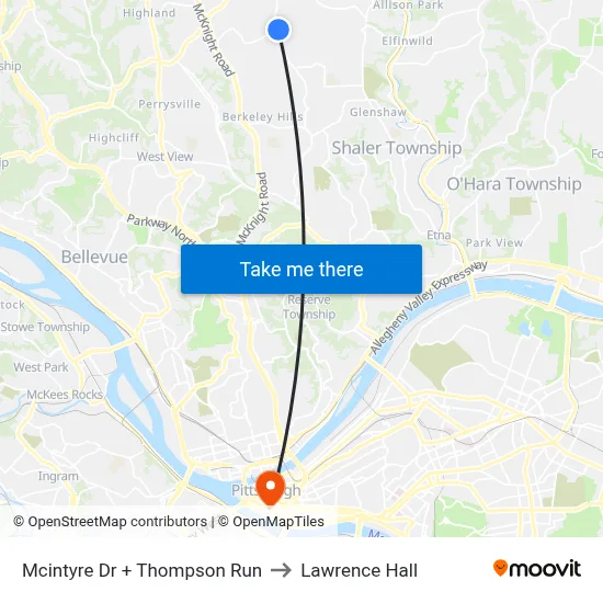 Mcintyre Dr + Thompson Run to Lawrence Hall map