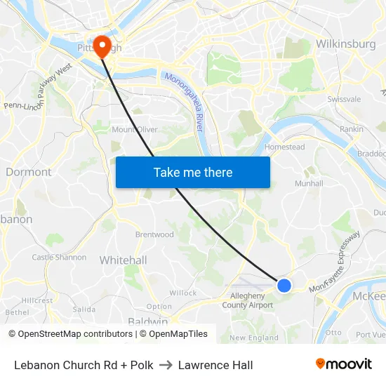 Lebanon Church Rd + Polk to Lawrence Hall map