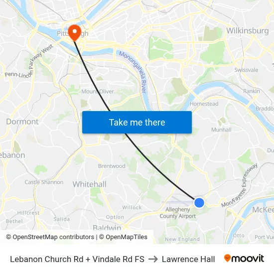 Lebanon Church Rd + Vindale Rd FS to Lawrence Hall map