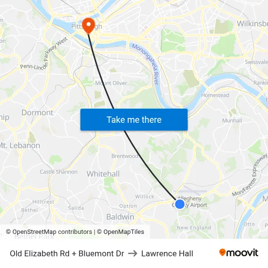 Old Elizabeth Rd + Bluemont Dr to Lawrence Hall map