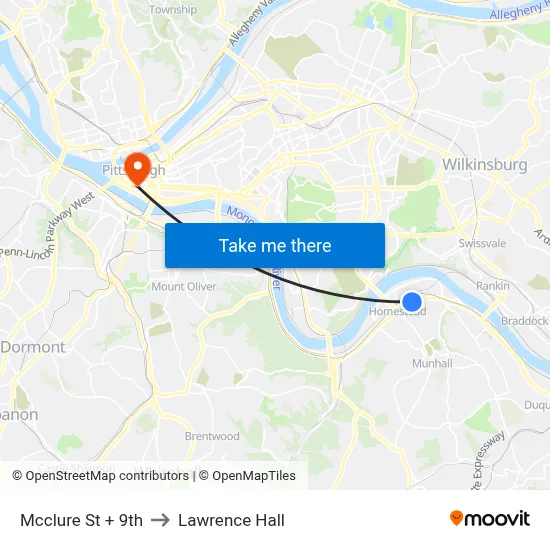 Mcclure St + 9th to Lawrence Hall map