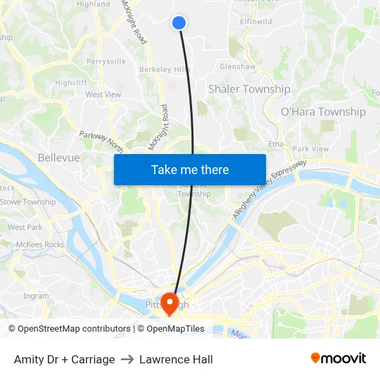 Amity Dr + Carriage to Lawrence Hall map
