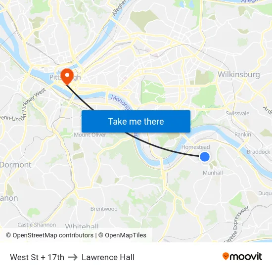 West St + 17th to Lawrence Hall map