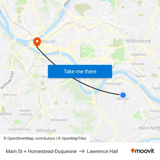 Main St + Homestead-Duquesne to Lawrence Hall map