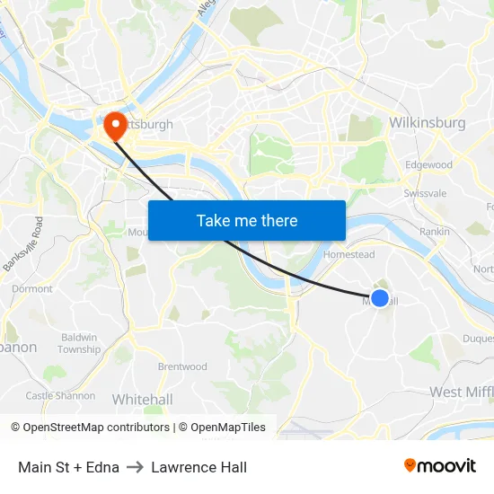 Main St + Edna to Lawrence Hall map