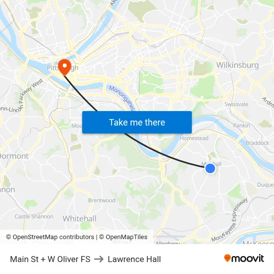 Main St + W Oliver FS to Lawrence Hall map